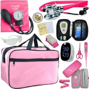 Imagem de Kit Bolsa Cores Aparelho de Pressao Esfigmomanometro Estetoscópio Medi