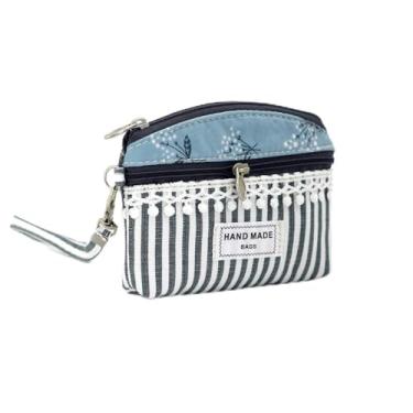 Imagem de Bolsa feminina pastoral fofa de renda pequena com porta-cartões e moedas, Azul, Carteira pequena