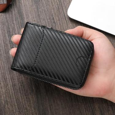 Imagem de Carteiras masculinas com zíper, porta-cartões de couro, carteira compacta dupla para homens, pequenas carteiras de viagem com bolso para moedas e organizador de dinheiro, preta
