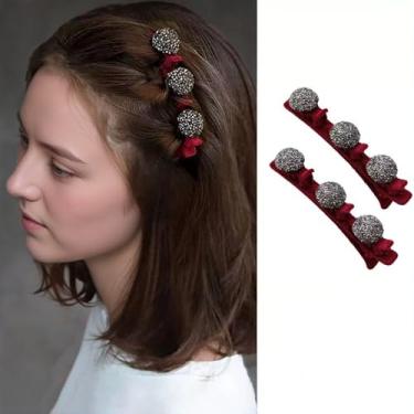 Imagem de Pacote com 2 grampos de cabelo com bico de pato para mulheres - garras antiderrapantes para cabelos finos e grossos, acessórios de presilhas brilhantes (Borgonha)