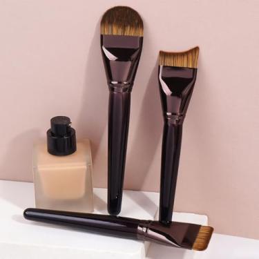 Imagem de Conjunto de pincéis cosméticos com 3 peças, pincéis de maquiagem planos, língua e formato crescente para líquido, pó, creme - cerdas macias, cabeça larga ultrafina para aplicação de maquiagem suave e