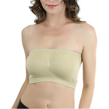 Imagem de ToBeInStyle Sutiã feminino tomara que caia sem costura, sem costura, sem enchimento, sem enchimento, sutiã tomara que caia, Nude-cáqui, tamanho �nico