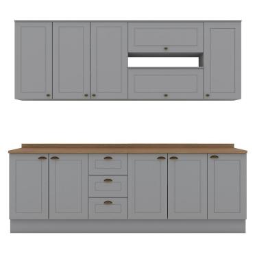 Imagem de Cozinha Completa Americana 7 Peças Cinza/nature Com Tampo - Móveis Henn Cinza/nature