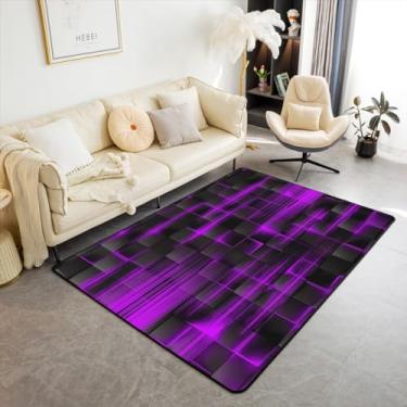 Imagem de Feelyou Tapete roxo preto para sala de estar, 12 x 18 cm, geométrico, para crianças, tapete decorativo geométrico, abstrato, moderno, interior, decoração de quarto