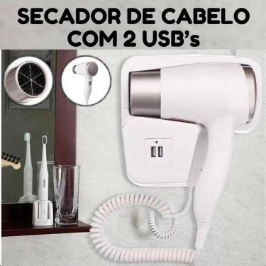 Imagem de Secador Compacto De Parede Branco Usb Quente E Frio 220V