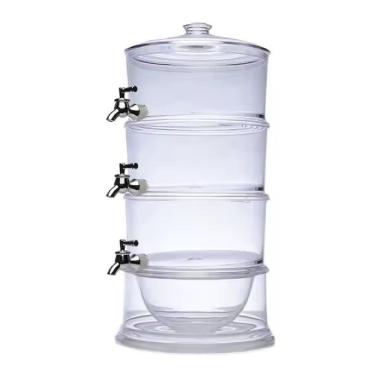Imagem de Suqueira Tripla Dispenser 3 Em 1 Grande 10,5 Litros Acrilica Multiuso Empilhavel Independente Kit Refresqueira Suco Agua
