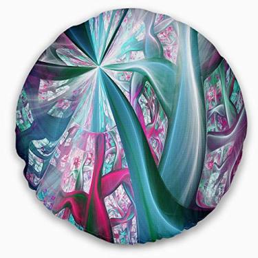 Imagem de Designart Azul Rosa Fractal Plant Talos Abstratos Sala de Estar Redonda, Sofá, Almofada de Alta Qualidade + Capa de Almofada Impressa em ambos os lados 50 cm