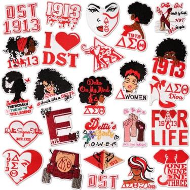 Imagem de Quorineo 26 peças Delta Sigma Theta Sorority Iron On Patches, aplique bordado para jaquetas, chapéus, bolsas, jeans | Acessórios de irmandade e suprimentos de bricolage
