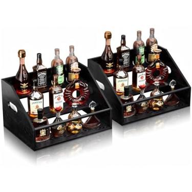 Imagem de Pacote com 2 prateleiras para garrafas de licor de madeira, prateleira organizadora de xarope de café, bancada, prateleira de bar para vodka tequila, uísque, armário de bebidas para decoração de casa