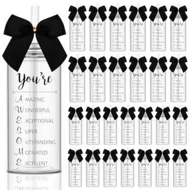 Imagem de Skylety 24 peças de copos de agradecimento a granel 382 g presentes de agradecimento de funcionários copo de plástico fino com tampa de canudo laço de café gelado inspirador para equipe de