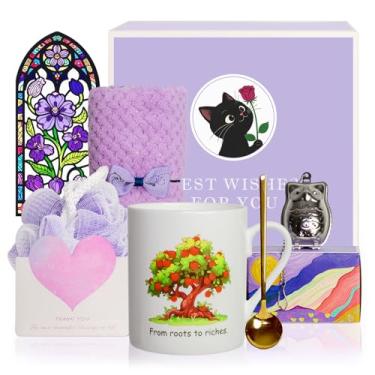 Imagem de Lovift Cestas de presente de aniversário para mulheres, caneca de café que muda de cor de calor, divertida e exclusiva xícara de chá de maçã, conjunto de presente de Natal para melhor amiga, mãe, avó