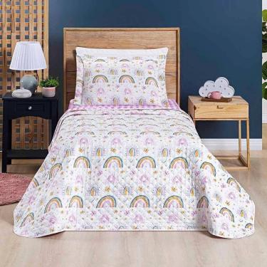Imagem de Kit Cobre Leito Colcha Joy Kids Solteiro Infantil 2 Peças Micropercal 200 Fios - Rainbow - 100% Poliéster