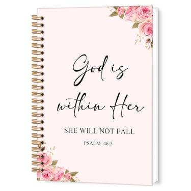 Imagem de TWRVI Caderno espiral cristão rosa rosa, God is Within Her She Will Not Fall Bíblia pautado na faculdade diário para material de escritório escolar, cadernos religiosos 14 x 21 cm, 164 páginas