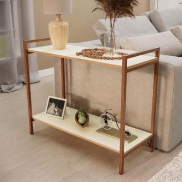 Imagem de Mesinha de canto para sala Mesa Lateral Apoio Sofá Aparador Cantinho do Café Bar Decoração Sala Cozinha Industrial 75x30x80CM(Off White Freijo)