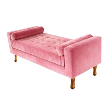 Imagem de Puff Fênix com Baú 120cm Vit Decor – Suede Premium, Capitonê e Pés Luis XV (Rosé)