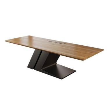 Imagem de Mesa de trabalho Mesa de escritório executiva moderna com tampo madeira freixo e base metal criativa, grande mesa trabalho para PC(L)