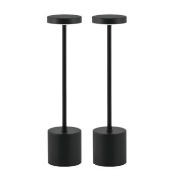Imagem de TarnorLer Candeeiro de mesa LED sem fio, conjunto de 2 peças, portátil, recarregável, 5000 mAh, candeeiro de mesa para ambiente externo, 3 cores, contínuo, regulável, alimentado por bateria, luz de