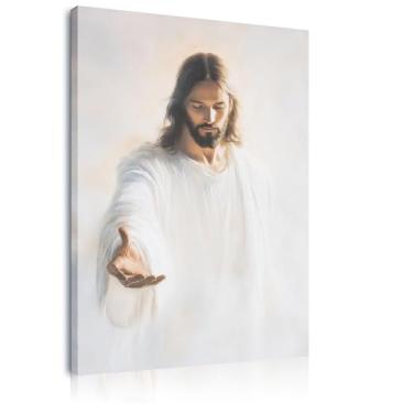 Imagem de Arte de parede em tela de Jesus, pintura de decoração de parede cristã a mão de Deus, imagens bíblicas religiosas, pôsteres impressos para igreja, sala de oração, sala de estar, decoração de casa