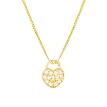 Imagem de Pingente Ouro 18k Coração Zircônias Cadeado Chave P536 - 750NETOZ