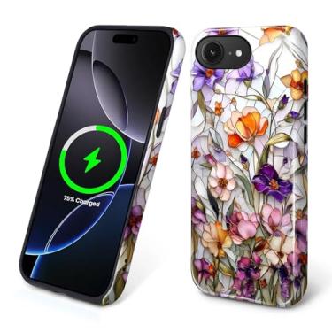 Imagem de Kapadiy Capa magnética para iPhone 16e, design floral botânico de mosaico de flores silvestres compatível com MagSafe Hybrid Dual Protection Silicone + capa protetora rígida à prova de choque