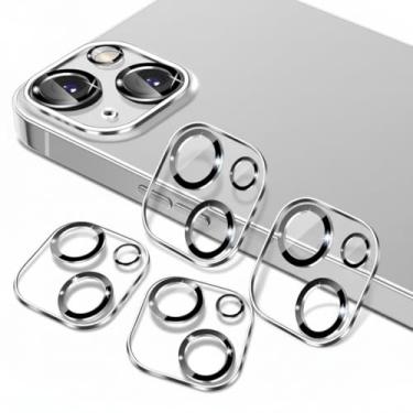 Imagem de Pacote com 4 protetores de lente de câmera para iPhone 14 e iPhone 14 Plus, vidro temperado, dureza 9H, ultra HD, antiarranhões, compatível com capas, não afeta fotos noturnas