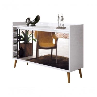 Imagem de Buffet Aparador Com Adega Retrô Wine Com Espelho Branco - Moveisaqui