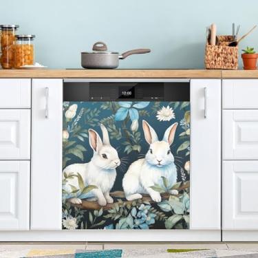 Imagem de ATTX Capa magnética para lava-louças Coelhinho da Páscoa, 58.4 cm C x 66.0 cm A, decoração frontal da capa da máquina de lavar louça, decalques de armário doméstico eletrodomésticos adesivos #130