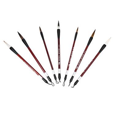 Imagem de GLOGLOW Conjunto de Pincel de Caligrafia Chinesa Tradicional de 7 Peças de Cabelo de Doninha Com Cabo de Madeira, Caixa de Armazenamento para Desenho, Escrita, Pintura, Iniciantes
