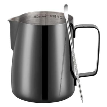 Imagem de Amrules Jarra de espumador de leite, copo de espumador de leite de 350 ml com escala transparente, acessórios para máquina de café expresso de cappuccino de aço inoxidável 304 para barista com caneta