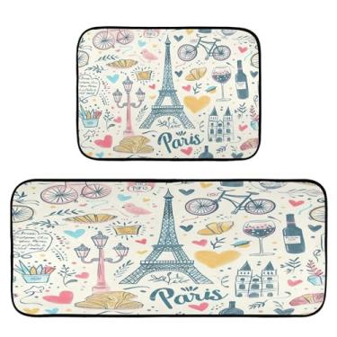 Imagem de Wassud Tapetes de cozinha da Torre Eiffel com desenho animado para o chão, decoração de casa, tapetes de cozinha acolchoados, antifadiga, tapetes de cozinha, antiderrapante, lavável, itens essenciais