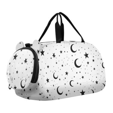 Imagem de CEBUGI Bolsa esportiva para meninas, meninos, estrelas negras, luas, academia, bolsa de viagem com compartimento para sapatos, bolsa de fim de semana