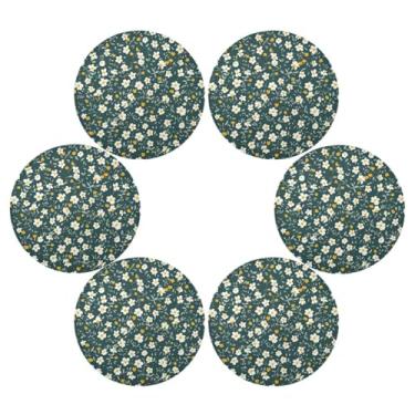 Imagem de Wassud Jogo americano conjunto de 6 tapetes de mesa redondos florais verdes para cozinha e jantar tapetes laváveis resistentes ao calor decoração de mesa 39 cm