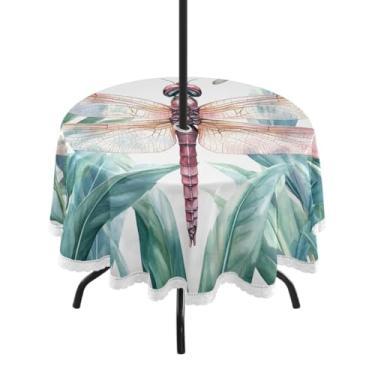 Imagem de CEBUGI Toalha de mesa redonda para uso ao ar livre, libélula, impermeável, com furo Umberlla, capa de mesa lavável para pátio, cozinha, sala de jantar, 152 cm