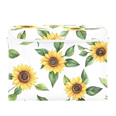 Imagem de xigua Cestos de armazenamento de girassol em aquarela com tampas e alça de transporte, caixas de armazenamento dobráveis, recipientes organizadores, cestos, cubo com capa para casa, quarto, armário