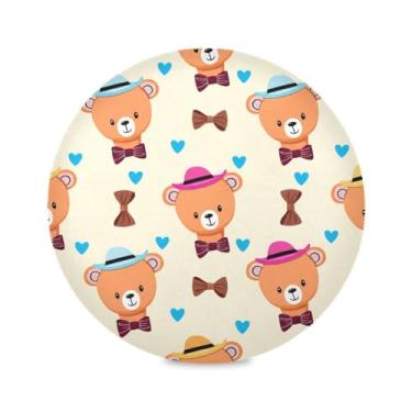 Imagem de Wassud Jogo americano ursos com chapéus, tapetes de mesa redondos para cozinha e jantar, tapetes laváveis e resistentes ao calor, decoração de mesa 39 cm