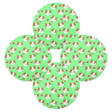 Imagem de Wassud Jogo americano conjunto de 4 tapetes redondos verdes claros para cozinha e jantar tapetes laváveis resistentes ao calor decoração de mesa 39 cm