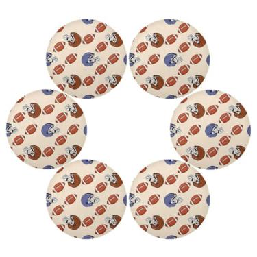 Imagem de Wassud Jogo americano conjunto de 6 capacetes e bolas de futebol americano tapetes de mesa redondos para cozinha e jantar tapetes laváveis resistentes ao calor decoração de mesa 39 cm