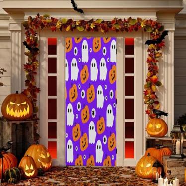 Imagem de Wassud Decoração de porta Boo-boos e abóboras, faixa interna externa, decoração de casa de varanda, decoração de festa grande para porta da frente 96 x 98 polegadas