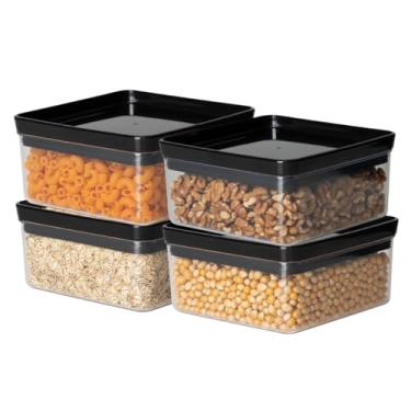 Imagem de Kit com 4 Pote Hermético 1.060ml Lumini Paramount | Porta Mantimentos Baixo para Grãos, Cereais e Organização da Cozinha (BLACK)