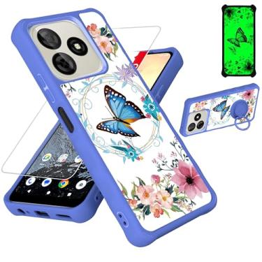 Imagem de jioeuinly Capa para celular compatível com BLU G65L / Pinwheel Genesis 4 [com protetor de tela de vidro temperado][PC rígido + silicone macio][suporte para anel] [efeito luminoso] YGL-LHD