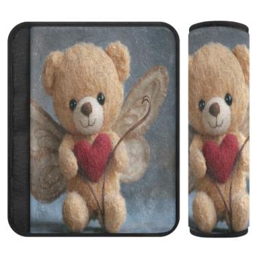 Imagem de Burbuja Capa para cinto de segurança de carro Valentine Bear Cupid Almofadas macias confortáveis para cinto de segurança de carro para alça de ombro de assento de carro, 1 par médio