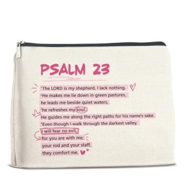 Imagem de UPNEGE Bolsa de maquiagem rosa cristã para mulheres e meninas, versículo bíblico salmo 23 bolsa de cosméticos presentes religiosos, rosa bolsas de higiene pessoal