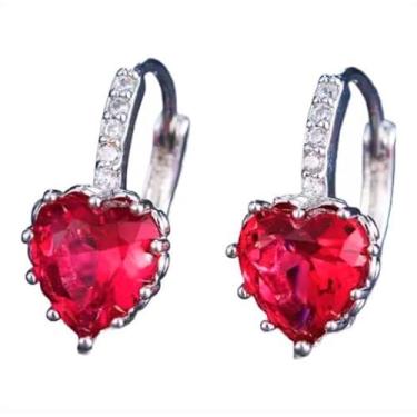 Imagem de Sacred Gems Brincos pendentes de coração banhado a platina e zircônia em ouro verde, azul, champanhe, vermelho, rosa e branco, Zircônia cúbica Platina, Zircônia cúbica