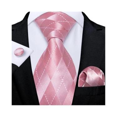 Imagem de Conjunto De Gravata Masculina Rosa Xadrez Paisley Listrada Lisa Com Le