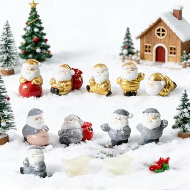 Imagem de XFGSYXS Conjunto de 13 bonecos de Natal em miniatura, mini ornamentos de resina, boneco de neve, árvore de Natal, Snata Claus, cervo para globo de neve, kit faça você mesmo, decoração de vila de Natal