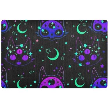 Imagem de TSENQUE Tapete de porta de gato preto preto personalizado decoração de varanda de entrada externa, tapete de varanda impermeável, tapetes de entrada laváveis para dentro de casa, 81 cm x 50 cm