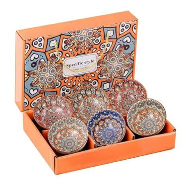 Imagem de GNMDNR Conjunto de 6 tigelas de sopa de cerâmica boêmias coloridas de 293 ml, seguras para lava-louças e micro-ondas, perfeitas para salada, macarrão, arroz, aveia e frutas, ideal para uso na cozinha