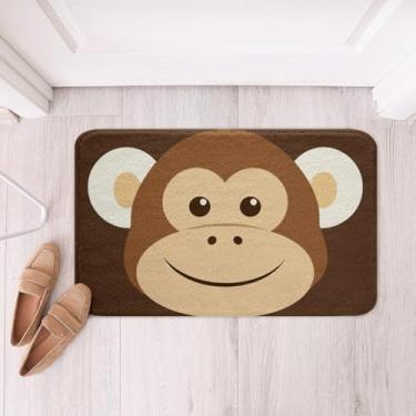 Imagem de Homewish Tapete de banheiro de macaco fofo, animais de desenho animado, antiderrapante, para crianças, meninas, meninos, adolescentes, marrom macio, tapete absorvente, chique, microfibra, para