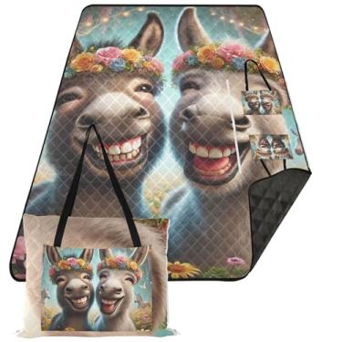 Imagem de TSENQUE Lindo cobertor de praia à prova de areia de burro rindo à prova d'água cobertores de piquenique fofos cobertores externos com estampa dobrável para grama 203 x 152 cm