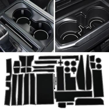 Imagem de YUJIANQ Linha de inserções de suporte de copo para Ford f150 2021-2023 acessórios tapetes de bolso de porta antiderrapantes compatíveis com acessórios interiores Ford f150 forros de console central 38